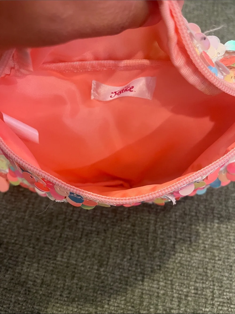 Justice-Kids Pink/Peach Sequin Fanny Pack with Glitter Initial K